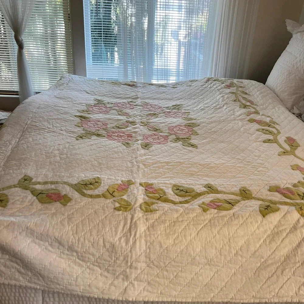 VTG PDK Limited Edition King Quilt 94x88 Rose Vine Applique Numbered 206/2000